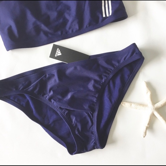 (L) ADIDAS Navy Blue White Hipster Bikini Bottom - Picture 4 of 8